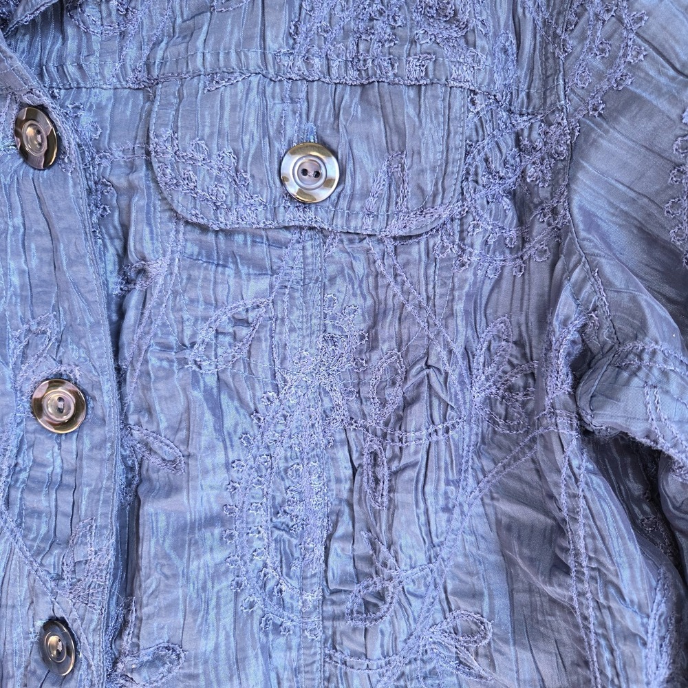 Vtg A La Carte Womans L Top Shacket Button Down Blue Boho Paisley‎ Embroidered - Picture 2 of 9